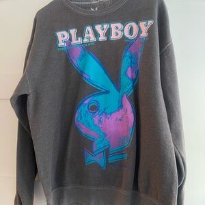 Playboy Charcoal Graphic Sweatshirt - Pink & Teal Bunny